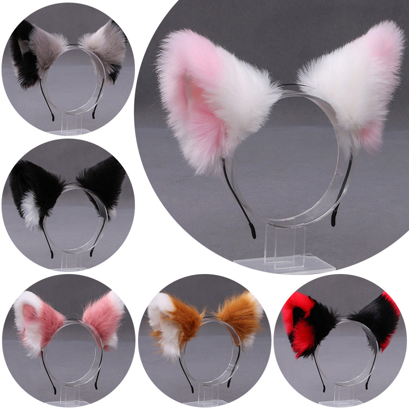 Tech Hair Accessories - 푹신한 여우 고양이 귀 플러시 머리띠