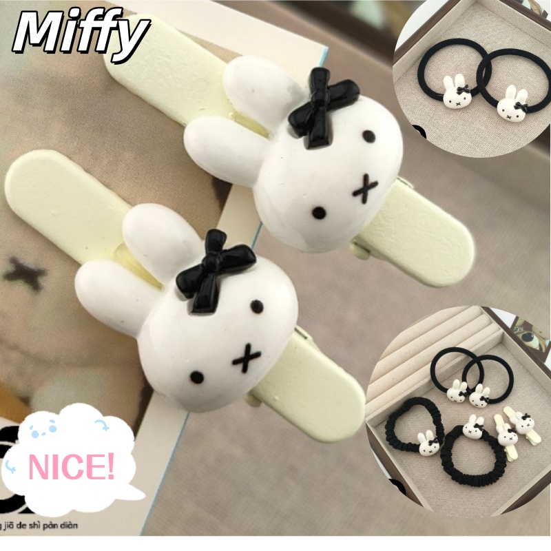 Tech Hair Accessories - 귀여운 미피 토끼 리본 머리끈, 블랙