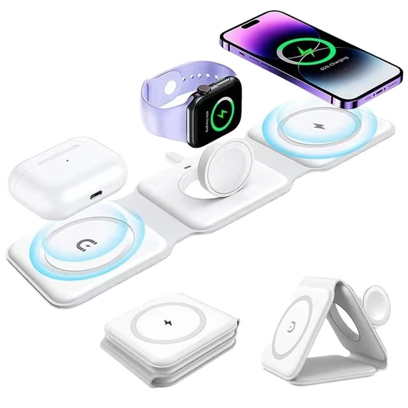 Wireless Charger 3 In 1 - 3-in-1 마그네틱 폴딩 무선 충전기, 15W