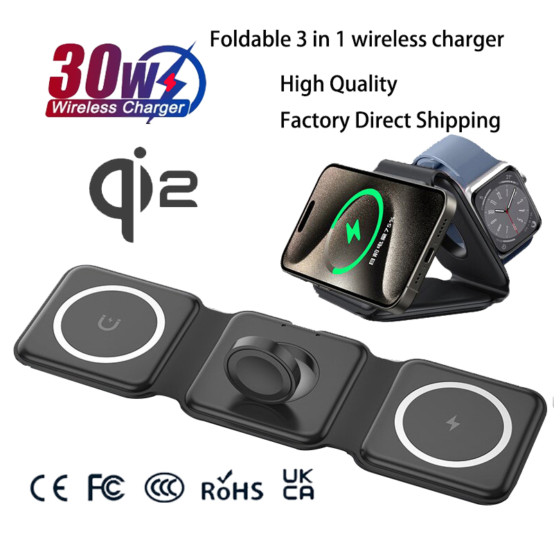 Wireless Charger 3 In 1 - 유니버설 Qi2 마그네틱 접이식 충전 스테이션