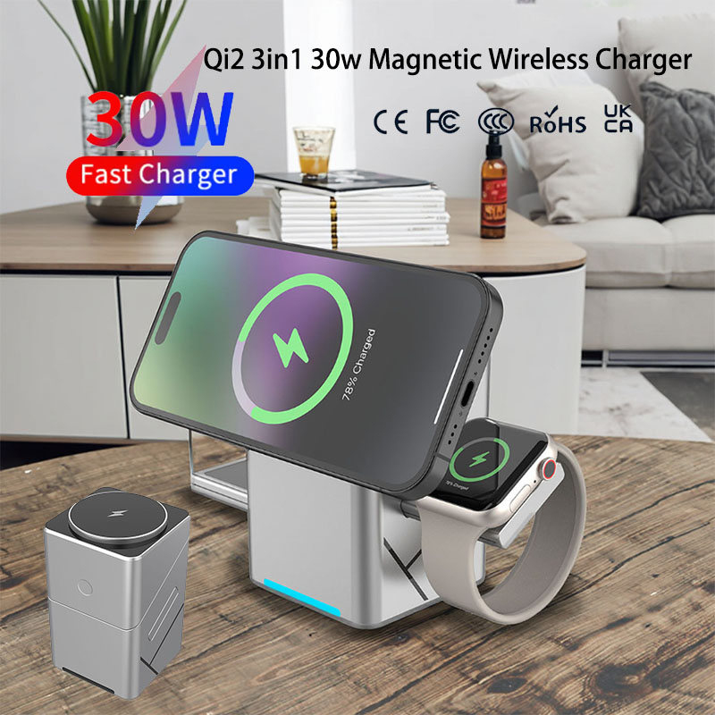 Wireless Charger 3 In 1 - 15W 터치 회전식 마그네틱 멀티 기능