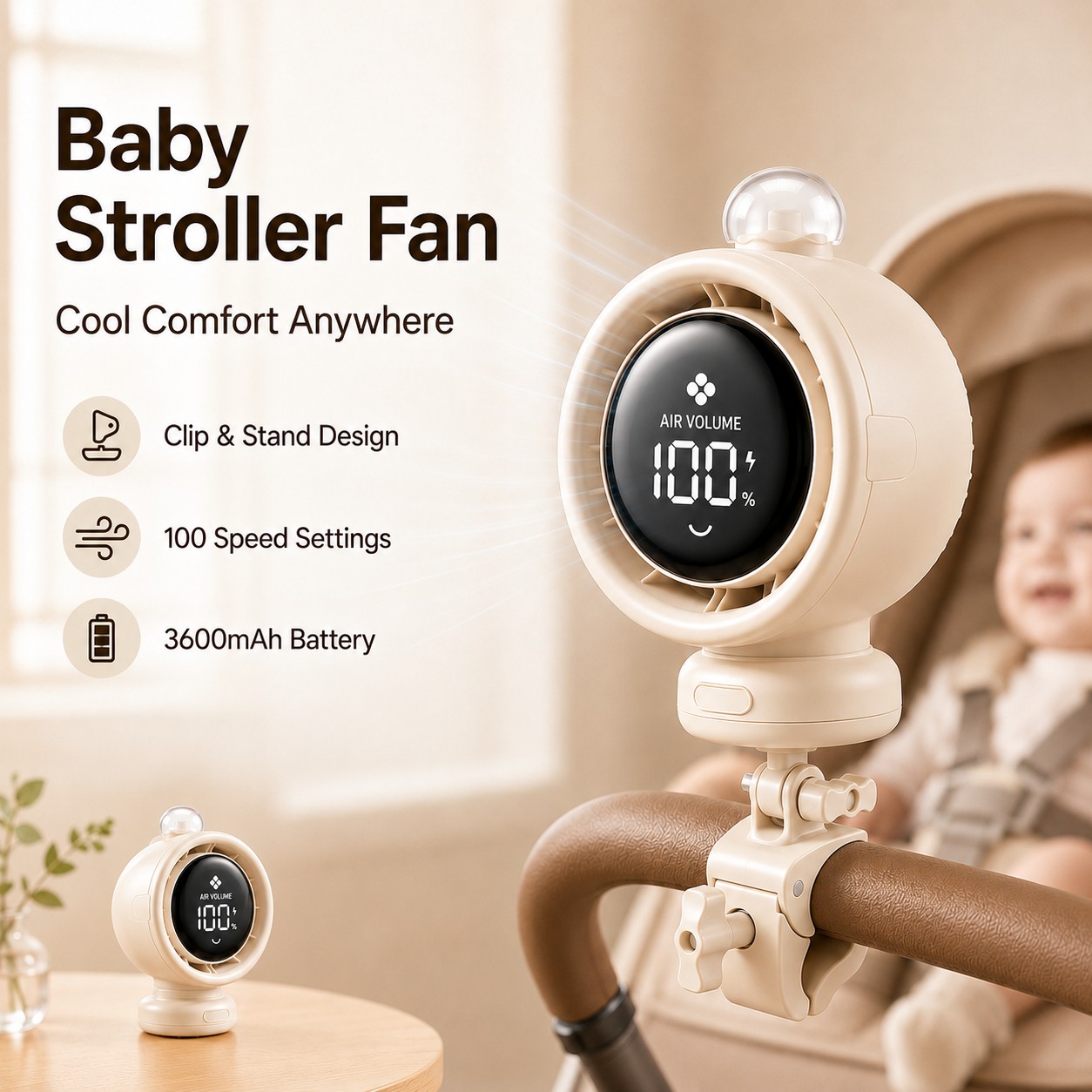 Usb Fan Silent - 2026년형 새로운 휴대용 유모차 선풍기, 100단계