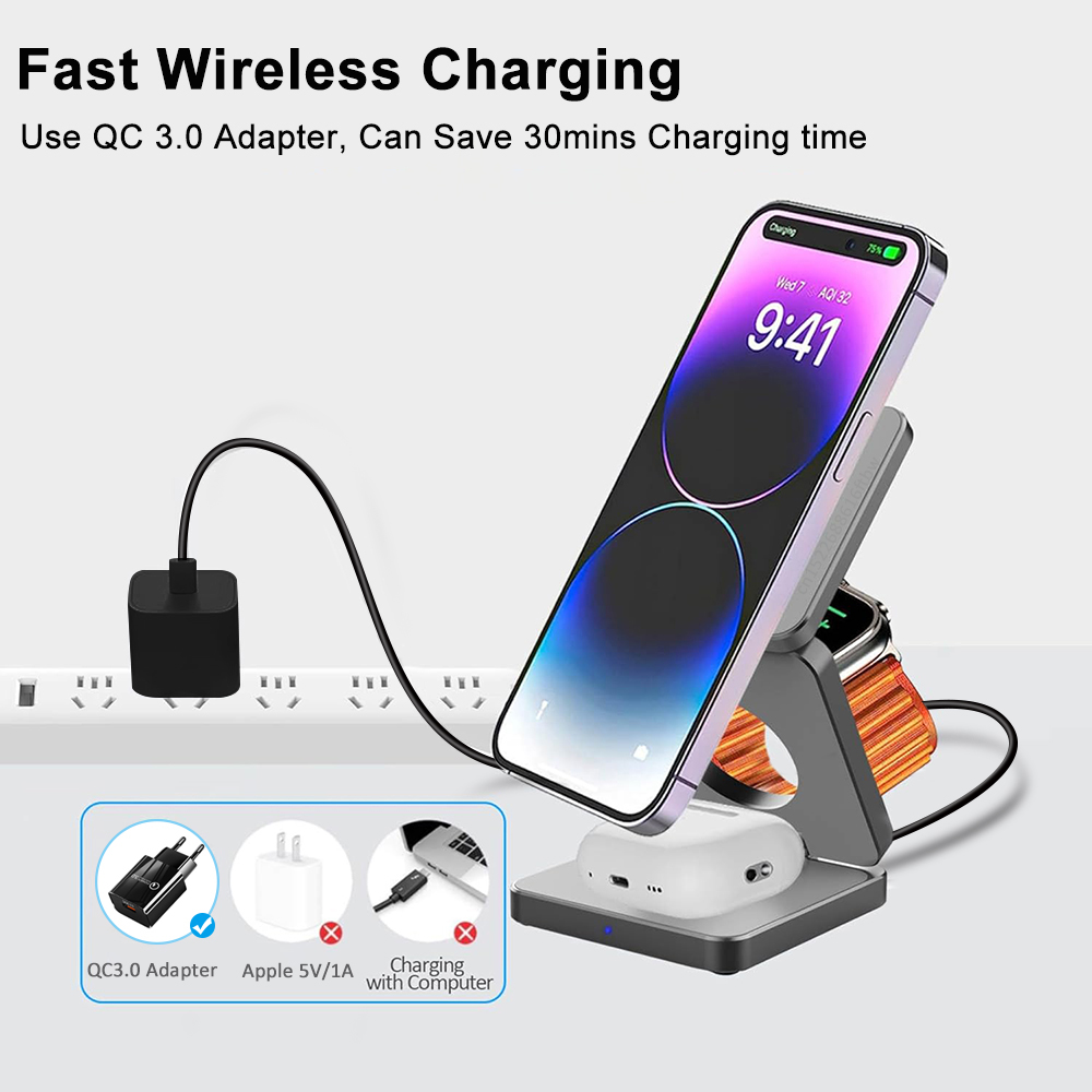 무선 충전기 3 in 1 접이식 자기 무선 충전 스테이 - Wireless Charger 3 In 1 리뷰 및 가격